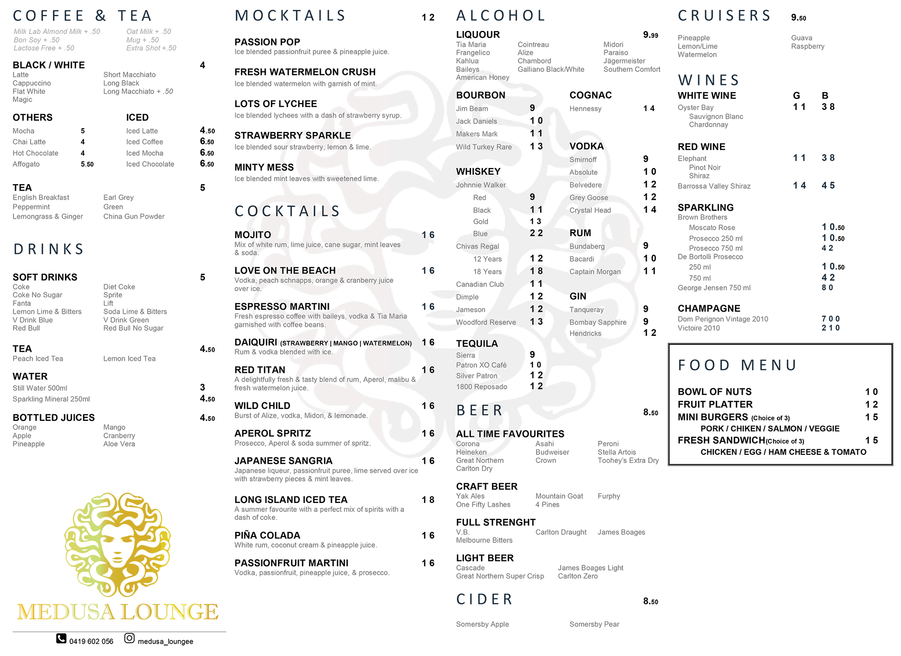 Our Menu – Medusa Lounge